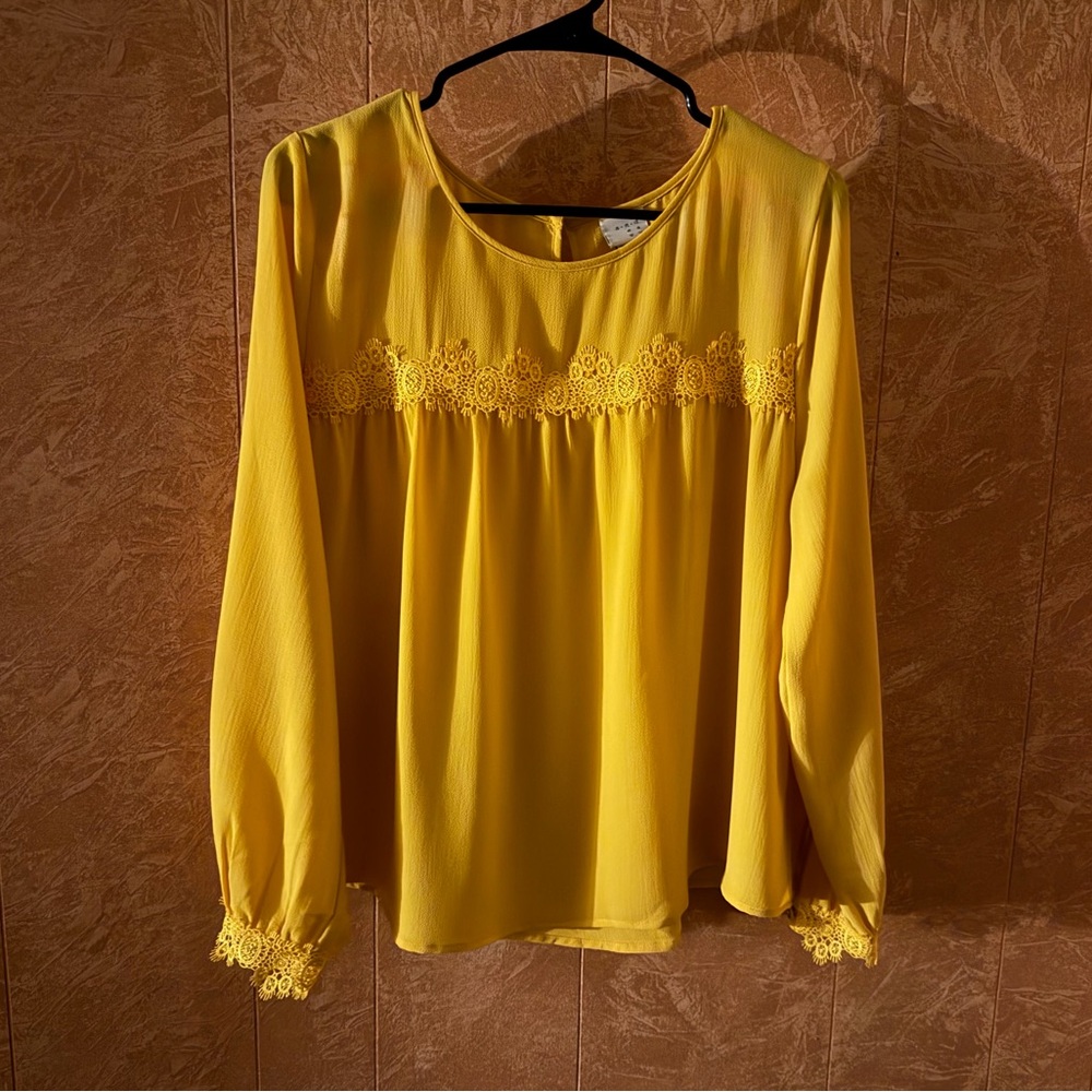 A New Day Mustard Lace Detail Blouse